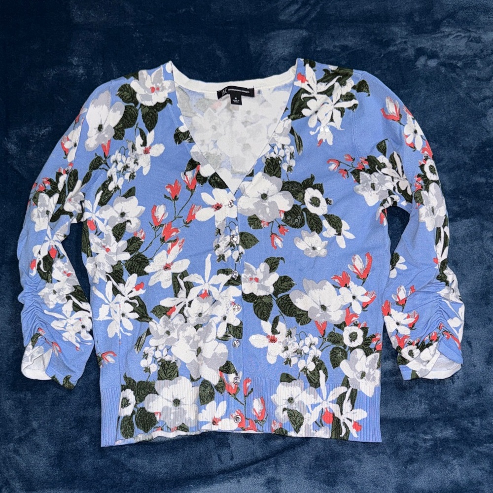INC International Concepts Blue Floral Cardigan